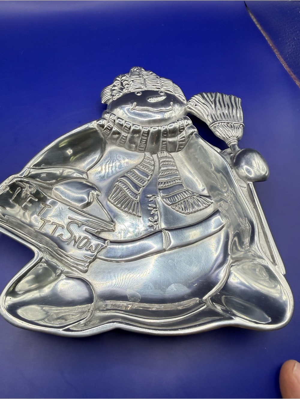 Lenox Yuletide Snowman Tray - "Let It Snow" Metal Serveware - 8.5"